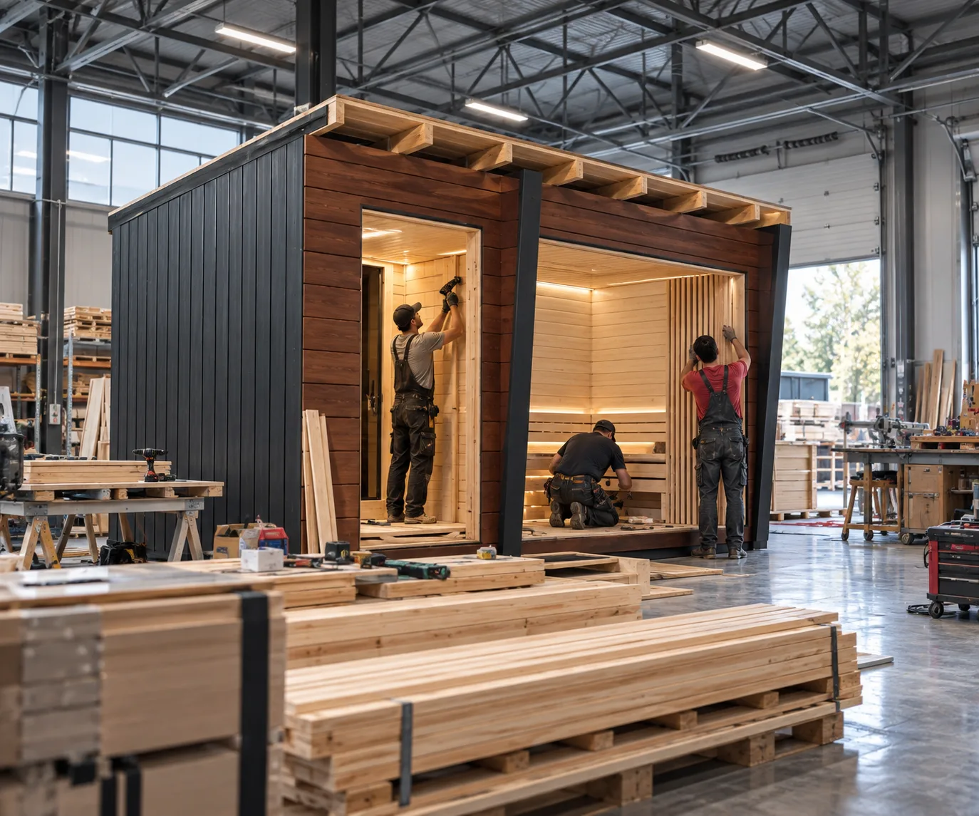 Сборка сауны на собственном производстве Eco Sauna